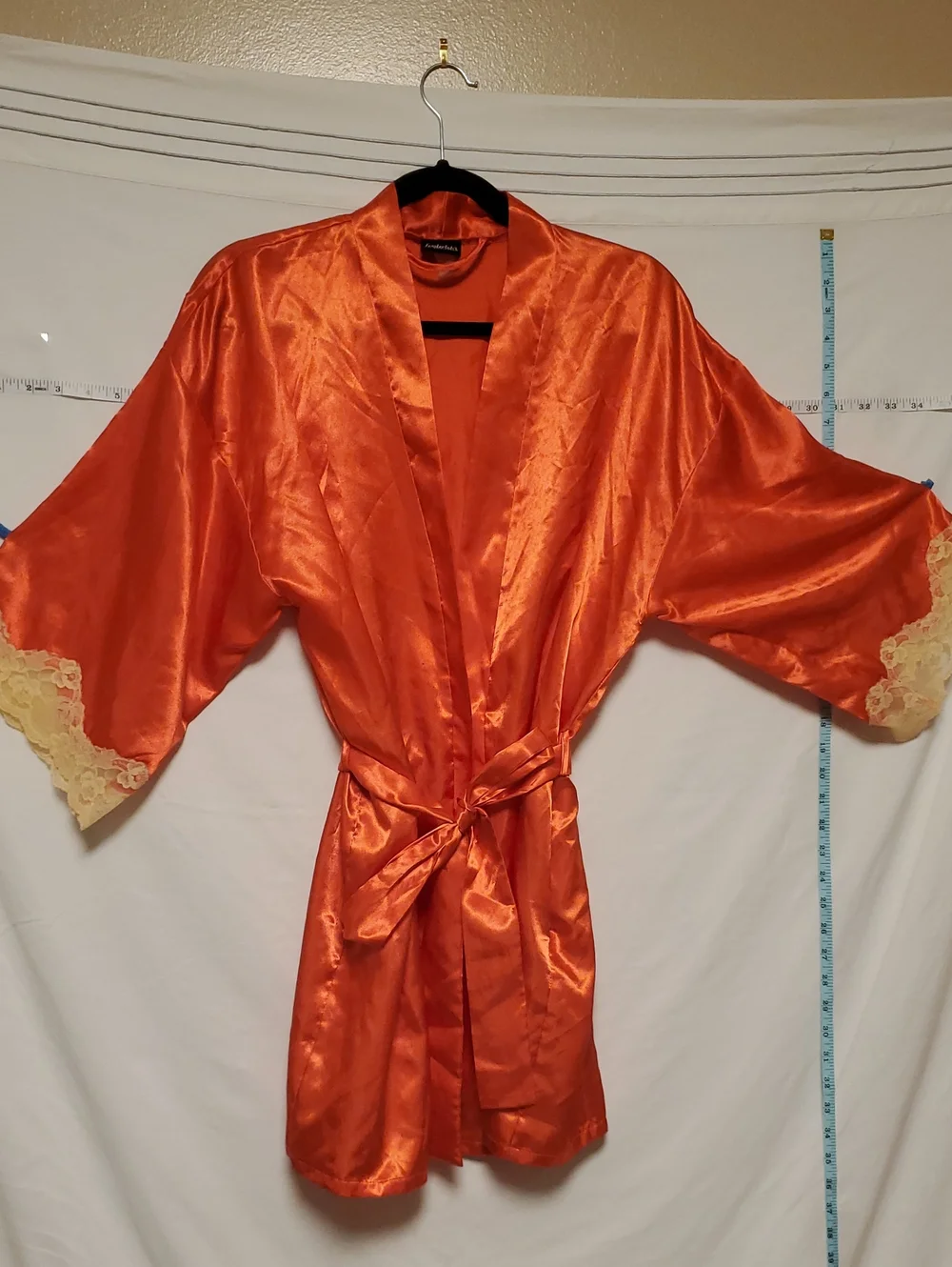 Vintage Frederick’s of Hollywood Satin Orange Kimono Style Robe With Belt S/M